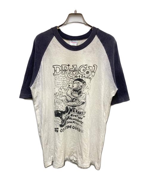 United Sports（ユナイテッドスポーツ）United Sports (ユナイテッドスポーツ) ed rothアートプリントラグランTシャツ ホワイト×ネイビー サイズ:Ｌの古着・服飾アイテム