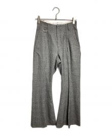 YOHEI OHNO（ヨウヘイオオノ）の古着「千鳥格子チェックフレアパンツ/Houndstooth plaid flare pants」｜グレー