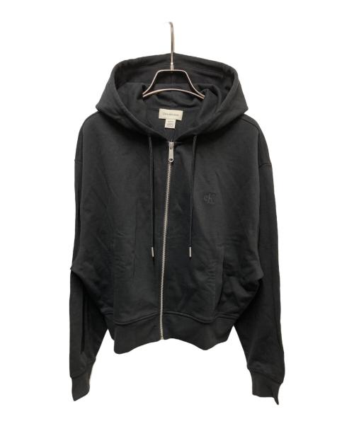 Calvin Klein Jeans（カルバンクラインジーンズ）Calvin Klein Jeans (カルバンクラインジーンズ) モノグラムテリークロップドパーカー ブラック サイズ:XSの古着・服飾アイテム