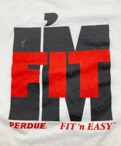 Hanes（ヘインズ）Hanes (ヘインズ) I'M FIT PERDUE PRINT COLLEGE T-SHIRT ホワイト サイズ:Lの古着・服飾アイテム