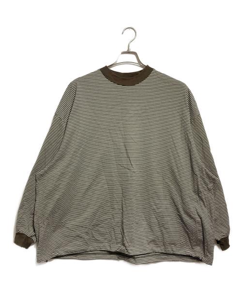 is-ness（イズネス）is-ness (イズネス) BALLOON STRIPES LONG SLEEVE T SHIRT/バルーンストライプ ロングスリーブT ブラウン×ホワイト サイズ:Lの古着・服飾アイテム
