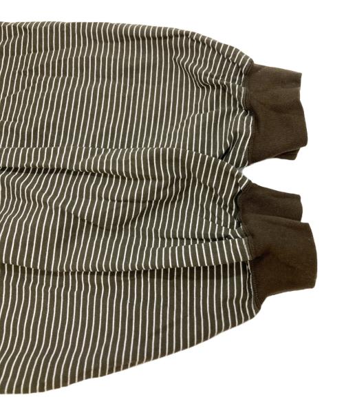 is-ness（イズネス）is-ness (イズネス) BALLOON STRIPES LONG SLEEVE T SHIRT/バルーンストライプ ロングスリーブT ブラウン×ホワイト サイズ:Lの古着・服飾アイテム