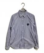 PLAY COMME des GARCONSプレイコムデギャルソン）の古着「ハートワッペンストライプシャツ」｜ブルー×ホワイト