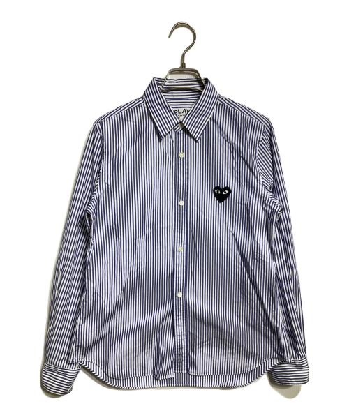 PLAY COMME des GARCONS（プレイコムデギャルソン）PLAY COMME des GARCONS (プレイコムデギャルソン) ハートワッペンストライプシャツ ブルー×ホワイト サイズ:Lの古着・服飾アイテム