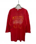 VINTAGEヴィンテージ）の古着「60s-70s ナンバリングVネックフットボールTシャツ」｜レッド