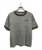 USEDユーズド）の古着「染み込みカレッジプリントリンガーTシャツ」｜グレー