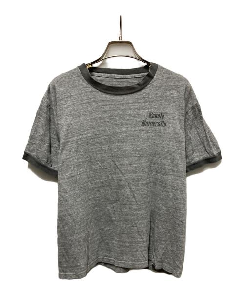 USED（ユーズド）USED (ユーズド) 染み込みカレッジプリントリンガーTシャツ グレー サイズ:不明（実寸サイズ参照）の古着・服飾アイテム