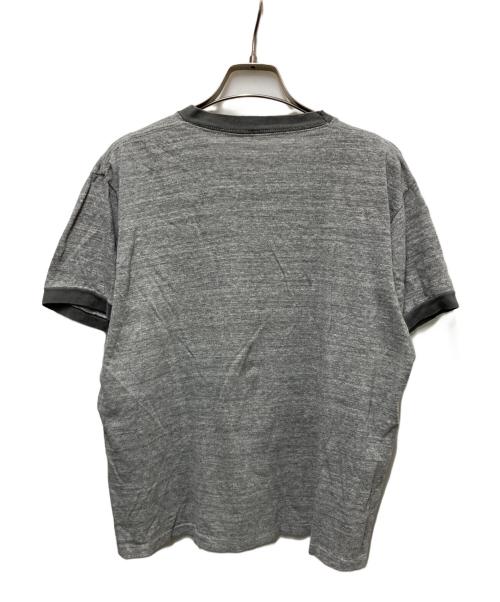 USED（ユーズド）USED (ユーズド) 染み込みカレッジプリントリンガーTシャツ グレー サイズ:不明（実寸サイズ参照）の古着・服飾アイテム