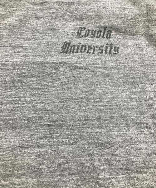 USED（ユーズド）USED (ユーズド) 染み込みカレッジプリントリンガーTシャツ グレー サイズ:不明（実寸サイズ参照）の古着・服飾アイテム