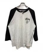 stussyステューシー）の古着「00sヘンリーネックベースボールカットソー」｜ホワイト×ブラック