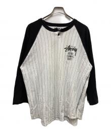 stussy（ステューシー）の古着「00sヘンリーネックベースボールカットソー」｜ホワイト×ブラック