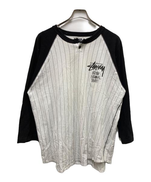 stussy（ステューシー）stussy (ステューシー) 00sヘンリーネックベースボールカットソー ホワイト×ブラック サイズ:SIZE XLの古着・服飾アイテム