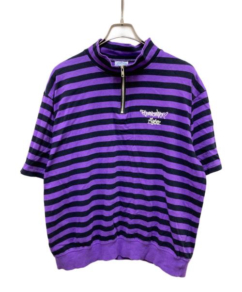A'gem（エージェム）A'gem (エージェム) ハーフジップボーダーカットソー パープル×ブラック サイズ:Freeの古着・服飾アイテム