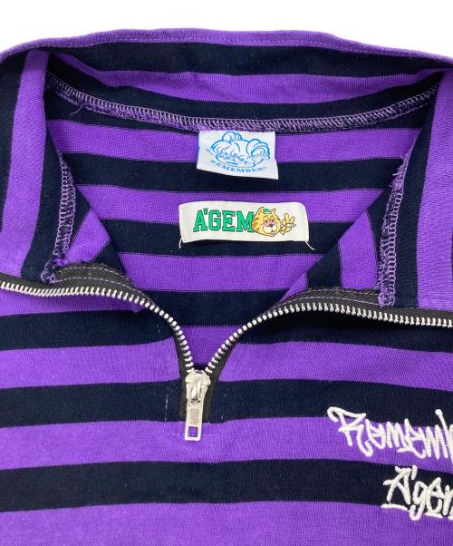 A'gem（エージェム）A'gem (エージェム) ハーフジップボーダーカットソー パープル×ブラック サイズ:Freeの古着・服飾アイテム