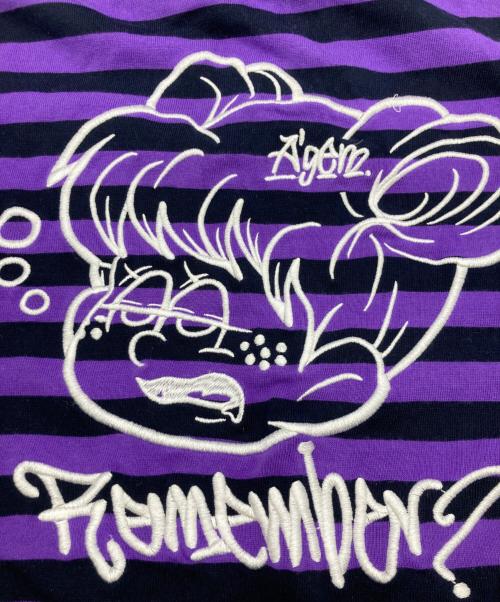 A'gem（エージェム）A'gem (エージェム) ハーフジップボーダーカットソー パープル×ブラック サイズ:Freeの古着・服飾アイテム