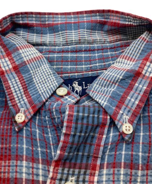 RALPH LAUREN（ラルフローレン）RALPH LAUREN (ラルフローレン) シアーサッカーボタンダウンシャツ レッド×ブルー サイズ:Mの古着・服飾アイテム