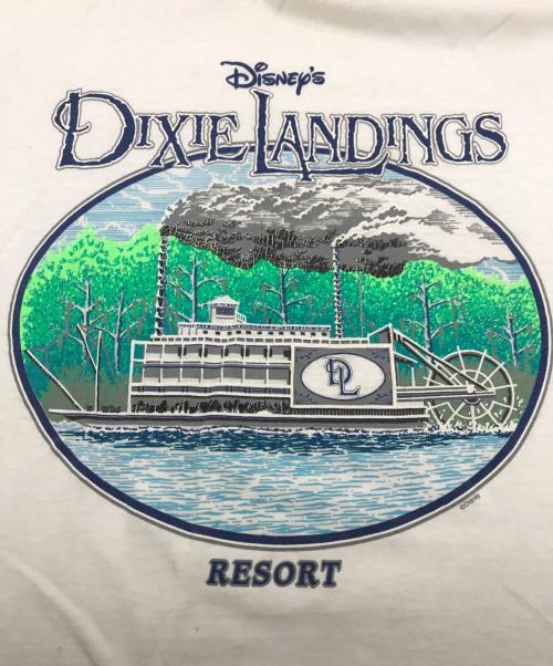 DISNEY（ディズニ―）Disney (ディズニ―) 90s DIXIE LANDINGS ホテルプリントTシャツ ホワイト サイズ:XLの古着・服飾アイテム