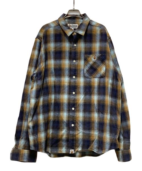 A BATHING APE（アベイシングエイプ）A BATHING APE (アベイシングエイプ) コットンフランネルシャツ ブルー×ブラウン サイズ:XLの古着・服飾アイテム