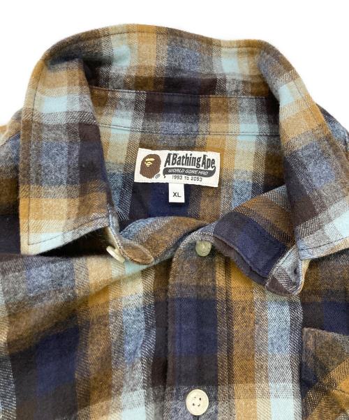 A BATHING APE（アベイシングエイプ）A BATHING APE (アベイシングエイプ) コットンフランネルシャツ ブルー×ブラウン サイズ:XLの古着・服飾アイテム