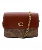 COACHコーチ）の古着「Colorblock Coated Canvas Signature Half Flap Card Case」｜ブラウン