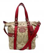 COACHコーチ）の古着「poppy signature 2way shoulder bag」｜レッド×ベージュ