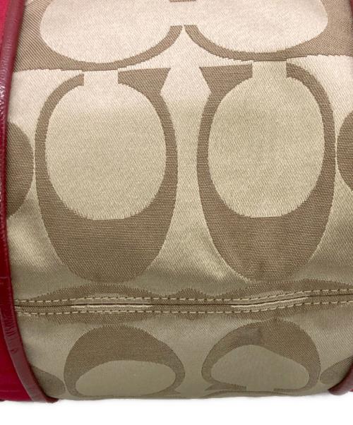 COACH（コーチ）COACH (コーチ) poppy signature 2way shoulder bag レッド×ベージュの古着・服飾アイテム