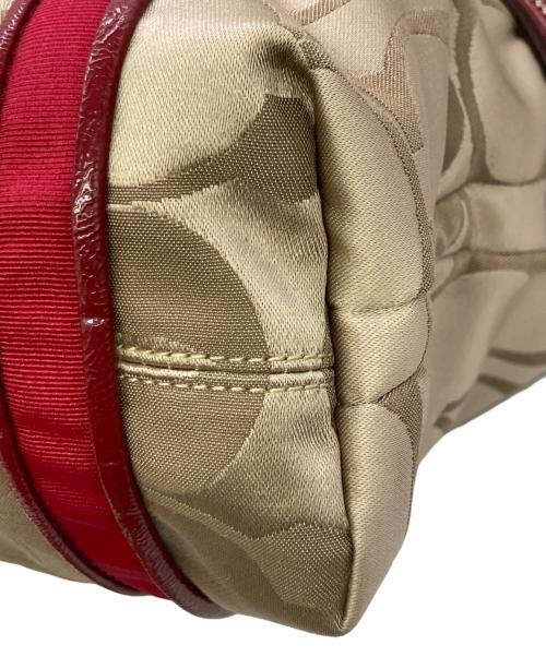 COACH（コーチ）COACH (コーチ) poppy signature 2way shoulder bag レッド×ベージュの古着・服飾アイテム