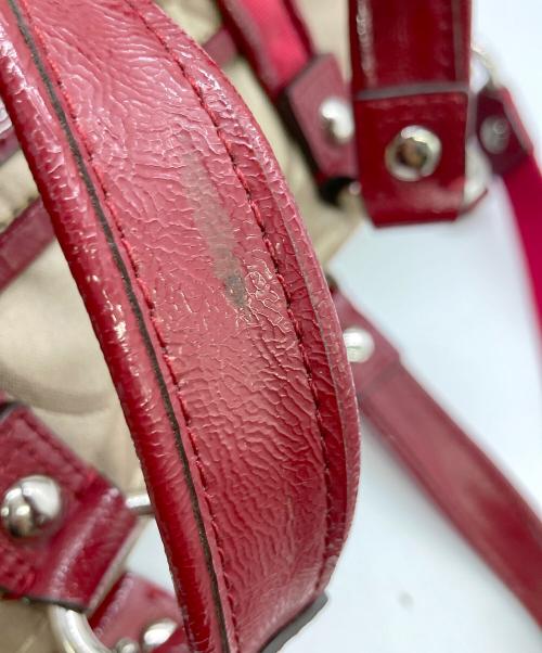 COACH（コーチ）COACH (コーチ) poppy signature 2way shoulder bag レッド×ベージュの古着・服飾アイテム