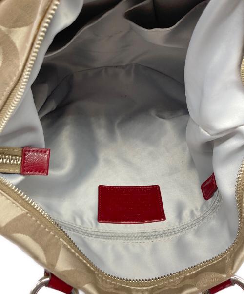 COACH（コーチ）COACH (コーチ) poppy signature 2way shoulder bag レッド×ベージュの古着・服飾アイテム