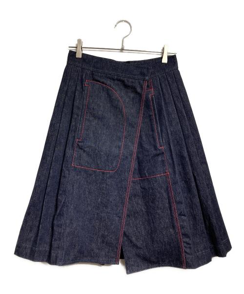 Salvatore Ferragamo（サルヴァトーレ フェラガモ）Salvatore Ferragamo (サルヴァトーレ フェラガモ) デニムkプリーツスカート/Denim pleated skirt インディゴ サイズ:38の古着・服飾アイテム