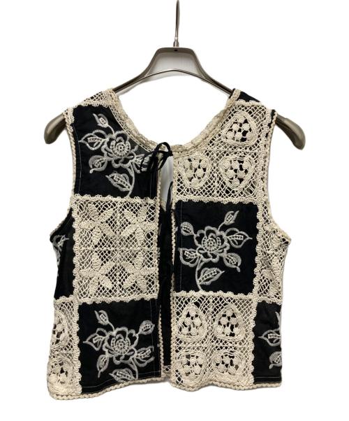 MAISON SPECIAL（メゾンスペシャル）MAISON SPECIAL (メゾンスペシャル) 2way Embroidery Vest ブラック×ベージュ サイズ:SIZE Freeの古着・服飾アイテム