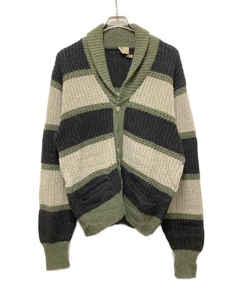 Pilgrim（ピルグリム）Pilgrim (ピルグリム) 60s シルバーコンチョニットカーディガン オリーブ×ブラック サイズ:不明の古着・服飾アイテム