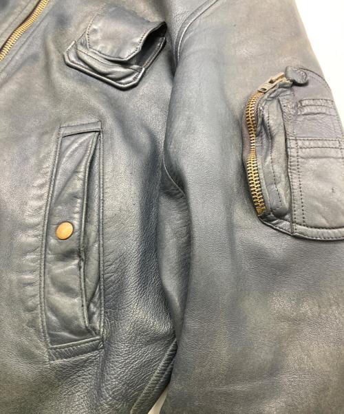 USED（ユーズド）USED (ユーズド) パイロットレザージャケット ネイビー サイズ:不明(実寸参照）の古着・服飾アイテム
