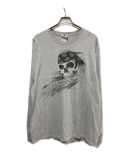 HARLEY-DAVIDSON（ハーレーダビッドソン）HARLEY-DAVIDSON (ハーレーダビッドソン) 00s スカルプリントカットソー グレー サイズ:Lの古着・服飾アイテム