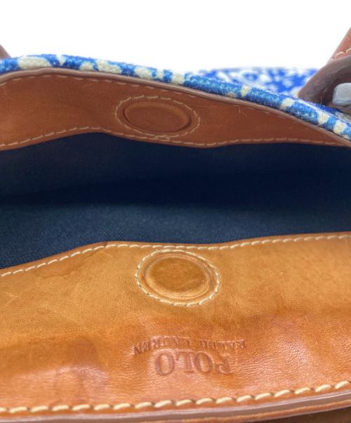 POLO RALPH LAUREN（ポロ・ラルフローレン）POLO RALPH LAUREN (ポロ・ラルフローレン) 2WAY フラワーキャンバスショルダーバッグ ブルー×ブラウン サイズ:Free(実寸参照）の古着・服飾アイテム