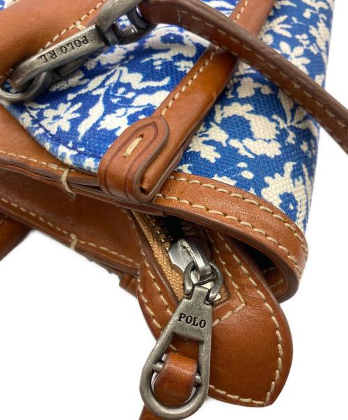 POLO RALPH LAUREN（ポロ・ラルフローレン）POLO RALPH LAUREN (ポロ・ラルフローレン) 2WAY フラワーキャンバスショルダーバッグ ブルー×ブラウン サイズ:Free(実寸参照）の古着・服飾アイテム