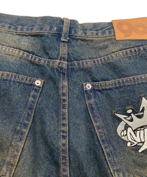 9090（9090）9090 (9090) King Logo Wide Tuck Denim Pants インディゴ サイズ:XLの古着・服飾アイテム