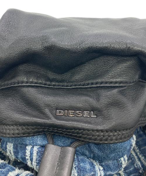 DIESEL（ディーゼル）DIESEL (ディーゼル) レザー切替バックパック ブラック×ブルー サイズ:Free(実寸参照）の古着・服飾アイテム