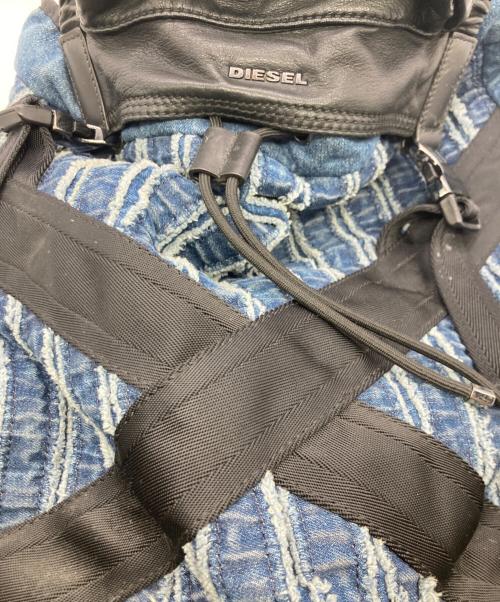 DIESEL（ディーゼル）DIESEL (ディーゼル) レザー切替バックパック ブラック×ブルー サイズ:Free(実寸参照）の古着・服飾アイテム