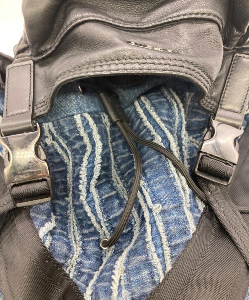 DIESEL（ディーゼル）DIESEL (ディーゼル) レザー切替バックパック ブラック×ブルー サイズ:Free(実寸参照）の古着・服飾アイテム