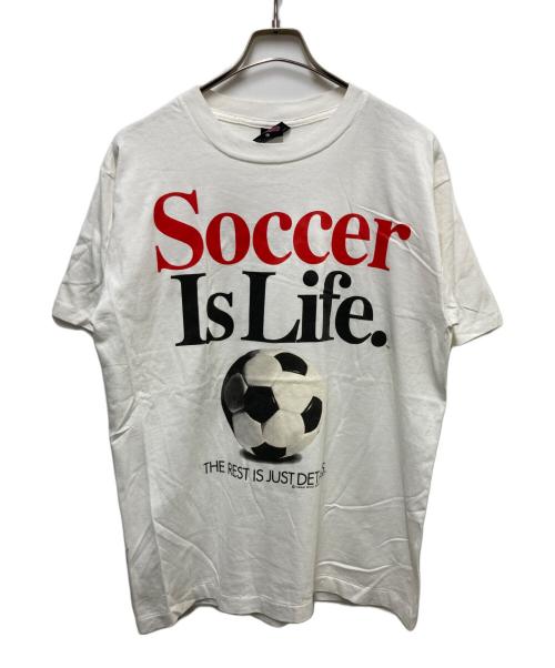 BIG BALL SPORTS（ビッグボールスポーツ）BIG BALL SPORTS (ビッグボールスポーツ) 90s Soccer Is Life メッセージプリントTシャツ ホワイト サイズ:Lの古着・服飾アイテム