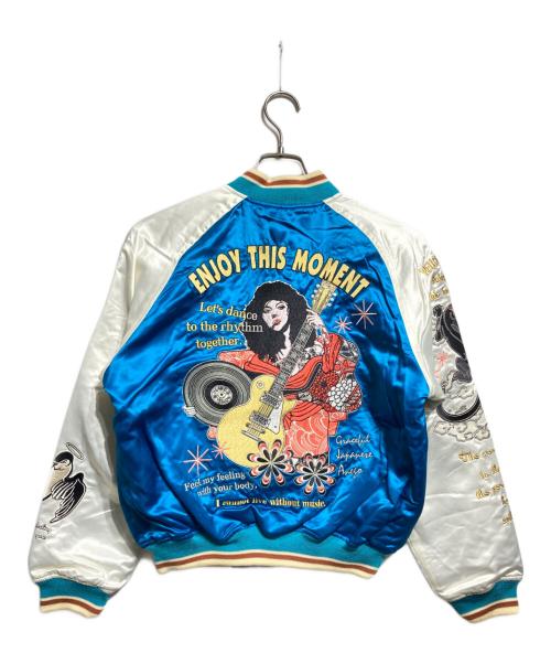 PEAK D YELLOW（ピークDイエロ）PEAK D YELLOW (ピークDイエロ) リバーシブルスカジャン/Reversible Sukajan (Souvenir Jacket) ブルー×ホワイト サイズ:38の古着・服飾アイテム