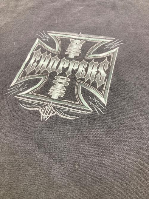 JESSE WHO（ジェシーフー）JESSE WHO (ジェシーフー) 00s アイアンクロスピンストライププリントTシャツ ブラック サイズ:不明(実寸参照）の古着・服飾アイテム