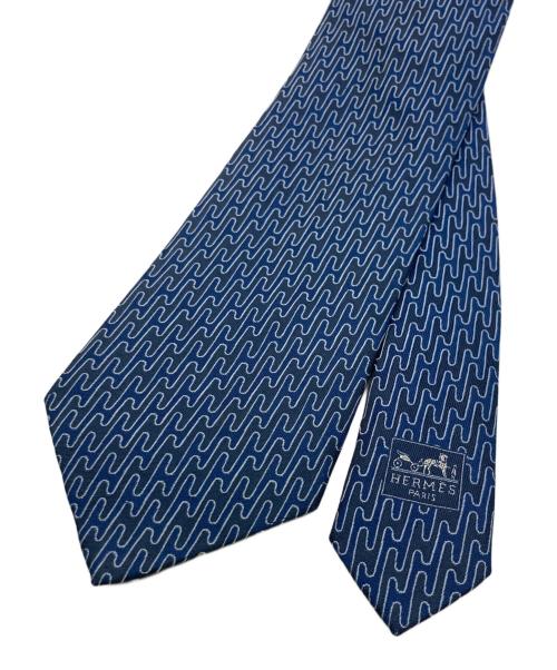 HERMES（エルメス）HERMES (エルメス) 波模様デザインネクタイ ブルー サイズ:不明の古着・服飾アイテム