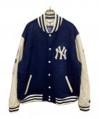 New Era×New York or Nowhereニューエラ×ニューヨークオアノーウェア）の古着「Yankees Motto Varsity Jacket」｜ネイビー×ホワイト