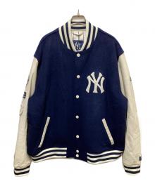 New Era×New York or Nowhere（ニューエラ×ニューヨークオアノーウェア）の古着「Yankees Motto Varsity Jacket」｜ネイビー×ホワイト