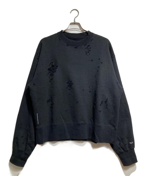 DELUXE（デラックス）Deluxe (デラックス) USED加工クルーネックスウェット ブラック サイズ:Lの古着・服飾アイテム