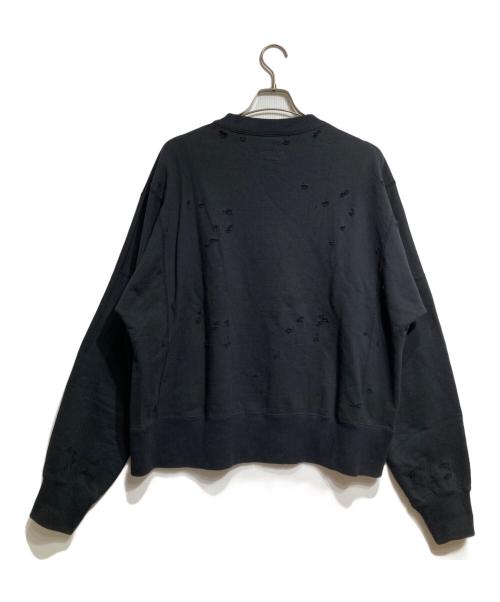 DELUXE（デラックス）Deluxe (デラックス) USED加工クルーネックスウェット ブラック サイズ:Lの古着・服飾アイテム