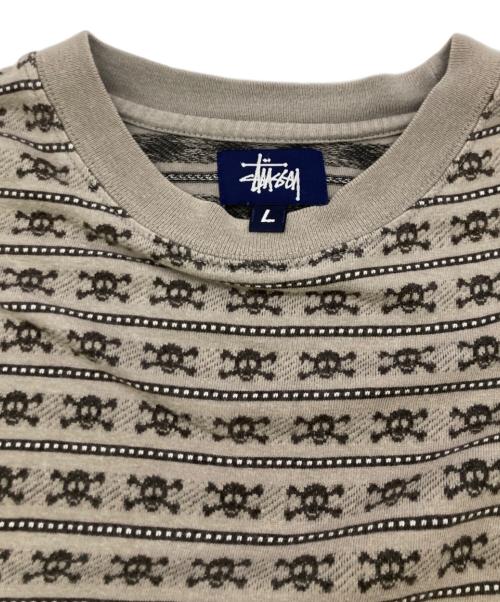 stussy（ステューシー）stussy (ステューシー) 90-00s スカル ジャガードボーダーTシャツ ベージュ サイズ:Lの古着・服飾アイテム