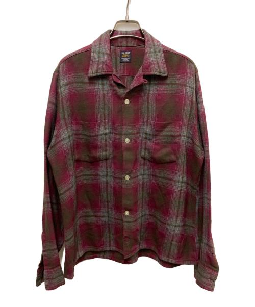 VAN HEUSEN（ヴァンヒューセン/バンヒューゼン）VAN HEUSEN (ヴァンヒューセン/バンヒューゼン) 60s ウールアクリルオープンカラーシャツ レッド×グレー サイズ:SIZE 15-15 1/2の古着・服飾アイテム